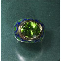 14K PERIDOT AND ENAMEL DOME RING...