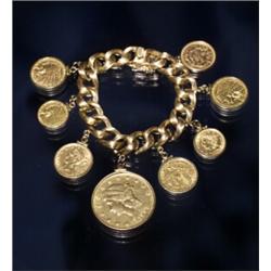 AMERICAN GOLD COINS ON 14K BRACELET...