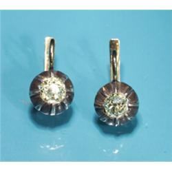 14K MINE CUT CLUSTER DIAMOND EARRINGS...