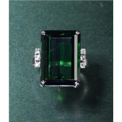 13.5 CT. GREEN TOURMALINE DIAMOND RING...