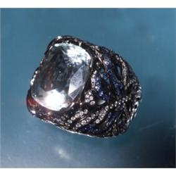 18K DIAMOND SAPPHIRE AQUA RING SIGNED...