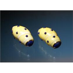 SEAMAN SCHEPPES 18K LAPIS SHELL EARRINGS...