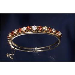 14K BANGLE BRACELET DIAMOND GARNET...