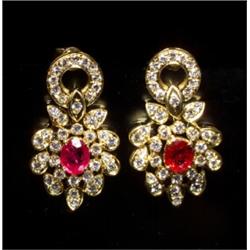 RUBY DIAMOND EARRINGS 6.5 CT. TW 18K...