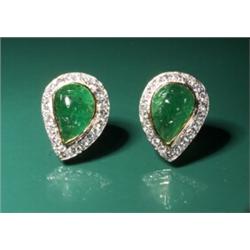 CARVED EMERALD AND DIAMOND EARRINGS 18K...