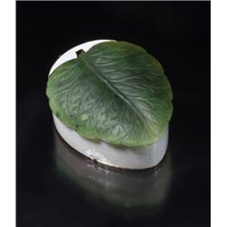 RUSSIAN SILVER GOLD CARVED JADE BOX...