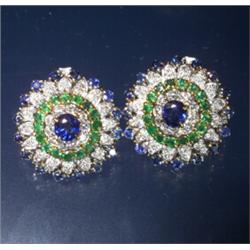 SAPPHIRE DIAMOND EMERALD EARRINGS 18K...