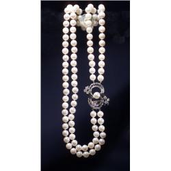 PEARL NECKLACE W/DIAMOND AND PLATINUM...