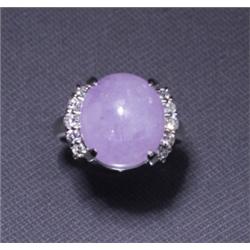 LAVENDER JADE AND DIAMOND PLATINUM RING...