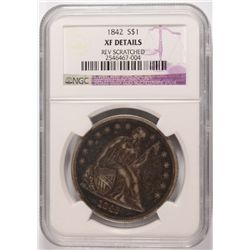 1842-P SEATED DOLLAR, NGC XF DETAILS, REV SCRATCHED
