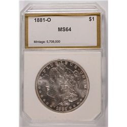 1881-O MORGAN SILVER DOLLAR, PCI MS-64