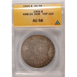 1900 MORGAN DOLLAR, DDR-VAM-24, TOP 100, ANACS AU-58