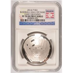 2014 BASEBALL HALL OF FAME SILVER DOLLAR, NGC PROOF-70 EARLY RELEASE!!  WOW!!