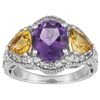 Amethyst 2.50ct With 1.30ctw Citrine And 1.06ctw White Topaz Sterling Silver Ring