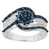 White & Blue Velvet Diamond 1.00ctw Rhodium Over Sterling Silver Ring