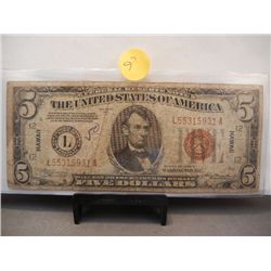 1934 $5 Hawaii Brown Letter Note