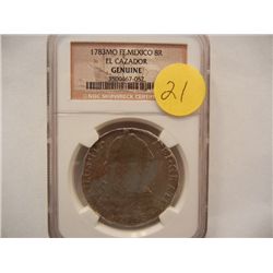 1783 MO FF Mexico 8R, El Cazador, Genuine, Graded by NGC, Shipwreck Certified