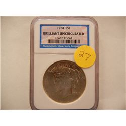 1924 BU Peace Dollar, Graded by NGC