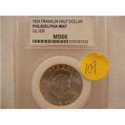 1954-P Franklin Half Dollar, Graded by PCC MS66