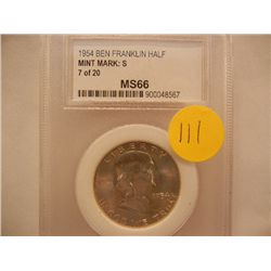 1954 Franklin Half Dollar, Graded by PCC MS66