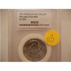 1957-P Franklin Half Dollar, Graded by PCC MS65