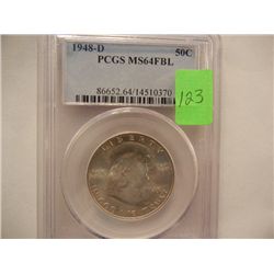 1948-D Franklin Half Dollar, Graded by PCGS MS64FBL