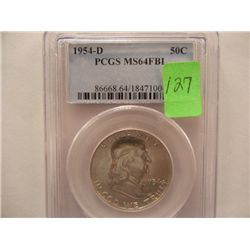 1954-D Franklin Half Dollar, Graded by PCGS MS64FBL