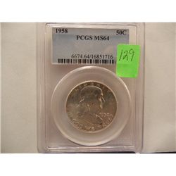 1958  Franklin Half Dollar, Graded by PCGS MS64