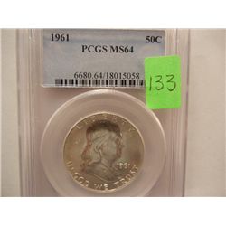 1961 Franklin Half Dollar, Graded by PCGS MS64