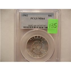 1962 Franklin Half Dollar, Graded by PCGS MS64