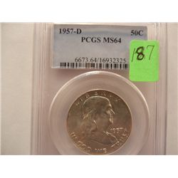 1957-D Franklin Half Dollar, Graded by PCGS MS64