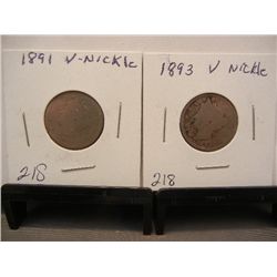 1981 & 1893 Liberty Head V Nickels
