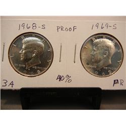 1968-S & 1969-S Proof 40% Silver Kennedy Half Dollars