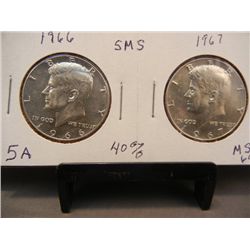 1966 & 1967 40% Silver Kennedy Half Dollars