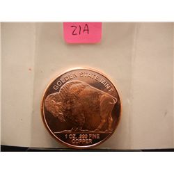 1 Oz. .999 Fine Copper Buffalo Nickel
