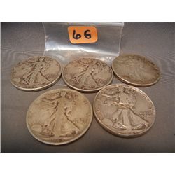 (5) Walking Liberty Half Dollars, Mixed Dates