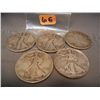 Image 1 : (5) Walking Liberty Half Dollars, Mixed Dates