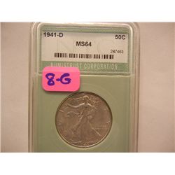 1941-D Walking Liberty Half Dollar, Graded by NTC, MS64