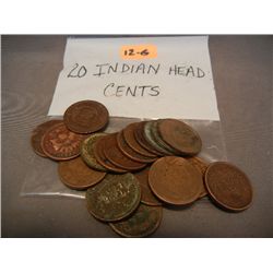 (20) Indian Head Cents, Mixed Dates