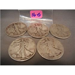 (5) Walking Liberty Half Dollars, Mixed Dates