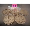 Image 1 : (5) Walking Liberty Half Dollars, Mixed Dates