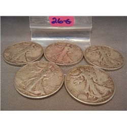(5) Walking Liberty Half Dollars, Mixed Dates