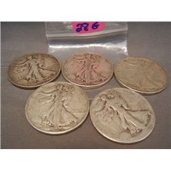(5) Walking Liberty Half Dollars, Mixed Dates