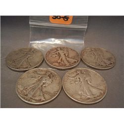 (5) Walking Liberty Half Dollars, Mixed Dates