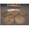 Image 1 : (5) Walking Liberty Half Dollars, Mixed Dates