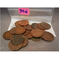(20) Indian Head Cents, Mixed Dates