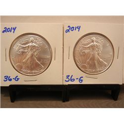 (2) 2014 American Silver Eagles, .999 Fine Silver, 1 Troy Oz., MS