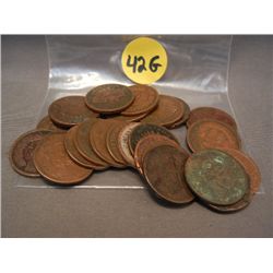 (25) Indian Head Cents, Mixed Dates