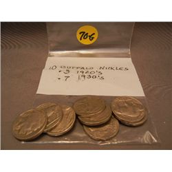 (10) Buffalo Nickels, 1920s-1930s