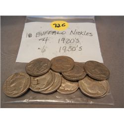 (10) Buffalo Nickels, 1920s-1930s
